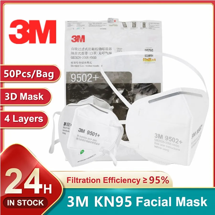 3M Mask 9502+ - 50 pçs/saco 3m kn95 máscara facial